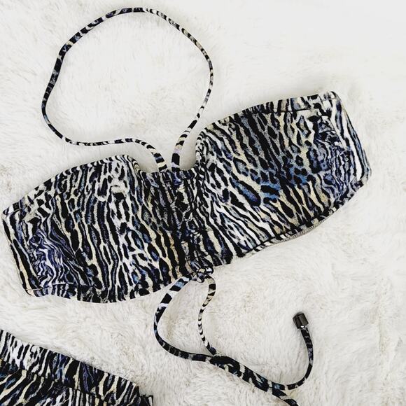 Victoria's Secret Bikini Set Animal Print Bandeau High Waist High Cut Swimsuit M - Picture 2 of 9